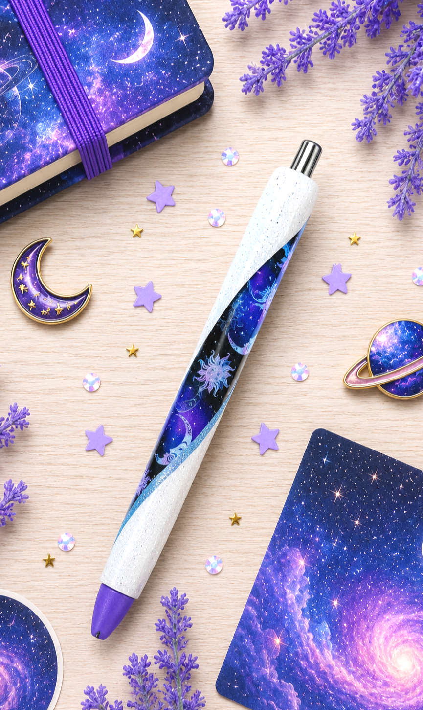 Handmade Moons and Stars glitter pen with free refill