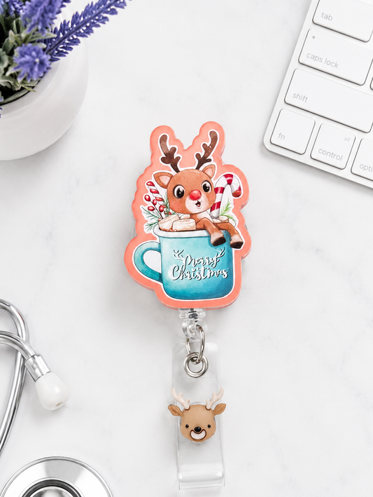 Handmade Christmas Reindeer Badge Reel