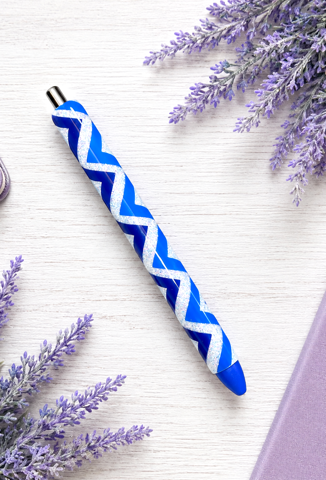 Handmade Blues Zig Zag glitter pen with free refill