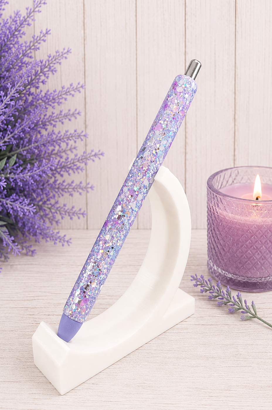 Handmade Lavender and Purple Mix chunky glitter pen with free refill