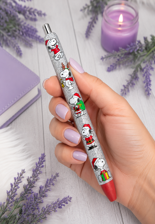 Handmade Snoopy Christmas glitter pen with free refill