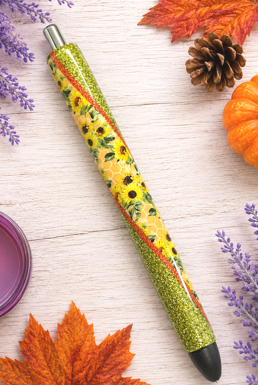Handmade Fall Sunflowers glitter pen with free refill