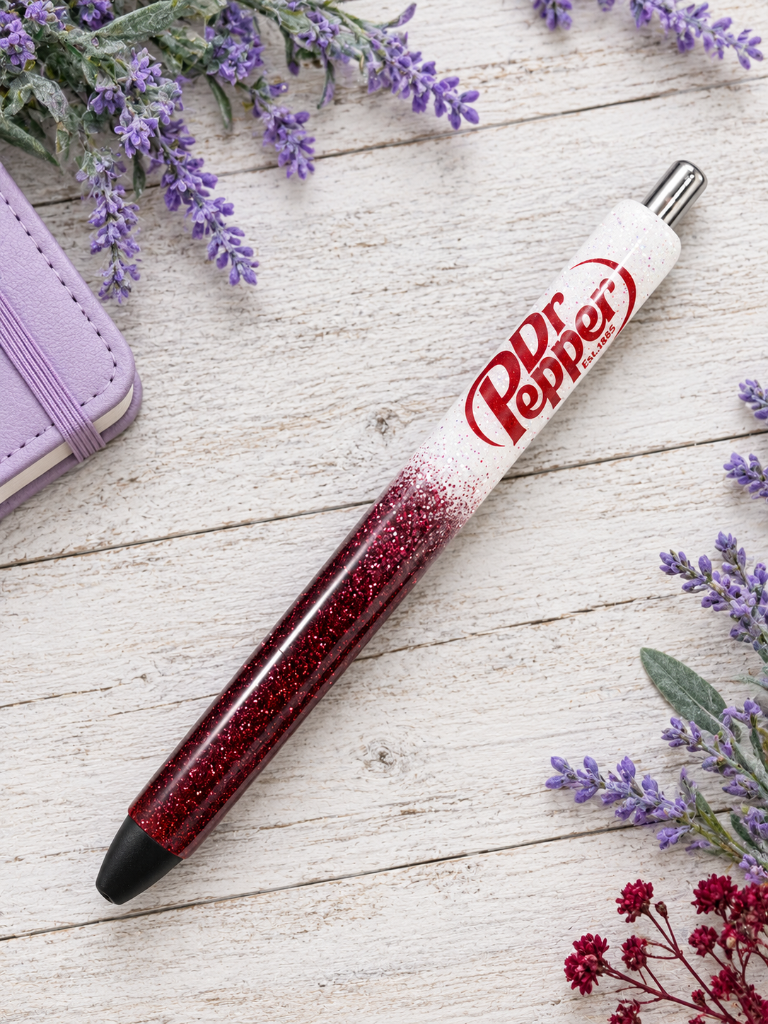 Handmade Dr Pepper  glitter pen with free refill