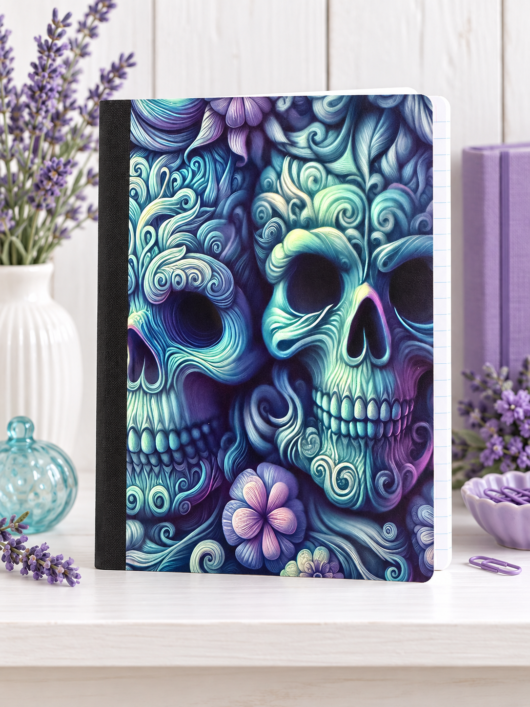 Decorative Vinyl Covered Composition Notebook Blue Skulls