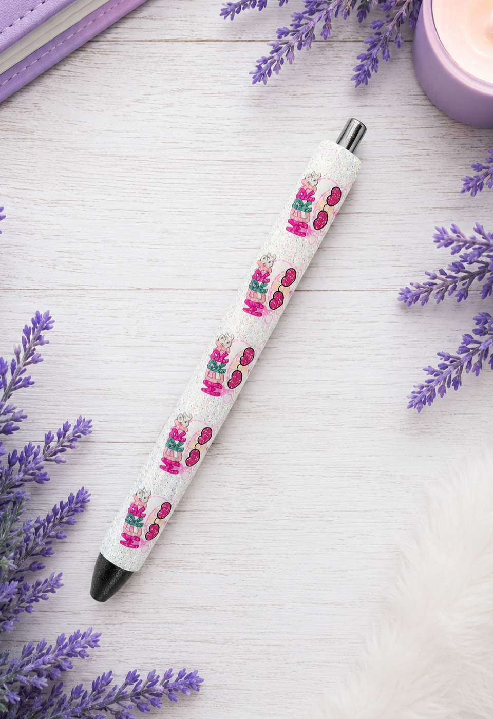 Handmade Merry and Bright Christmas Santas glitter pen with free refill