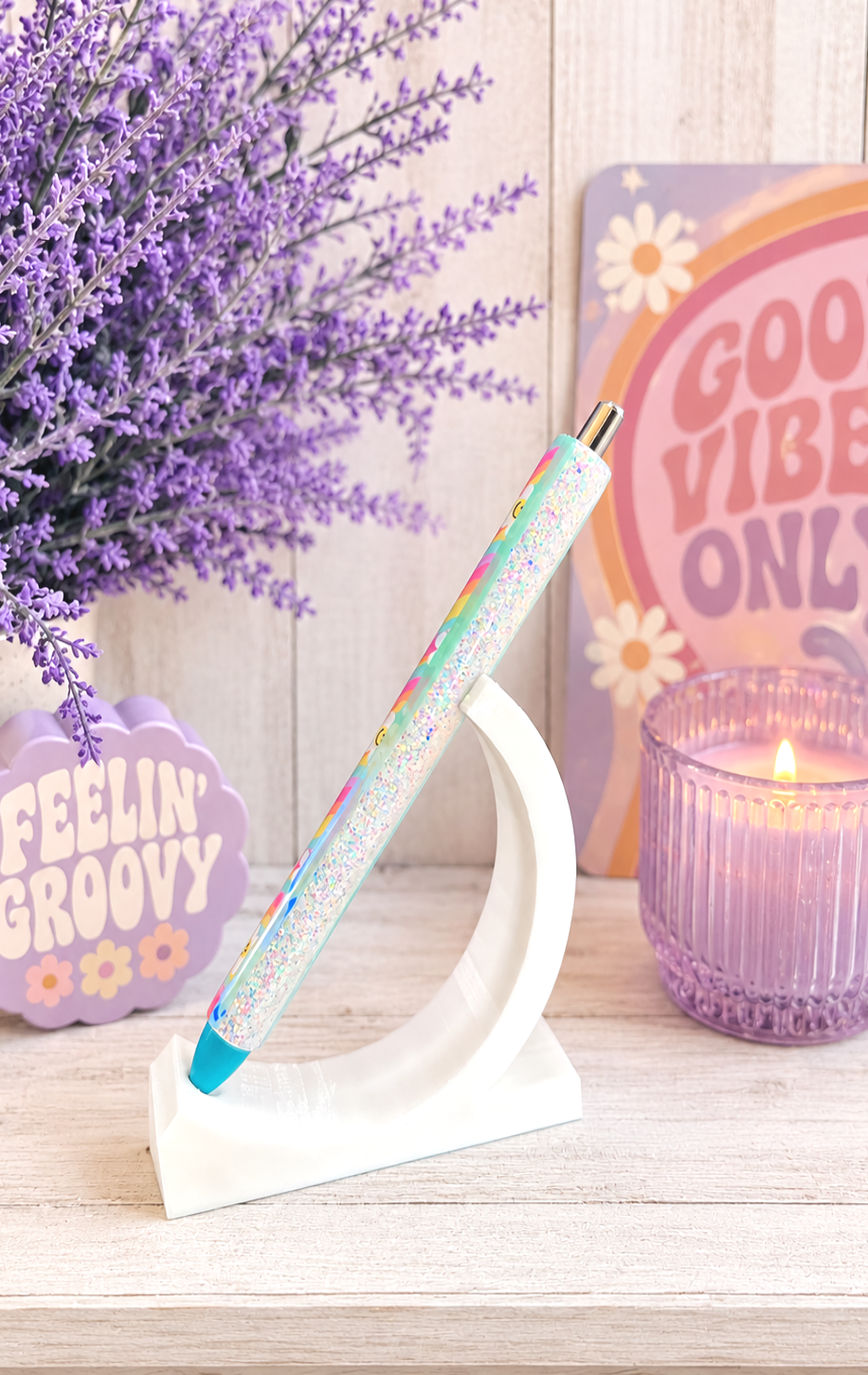 Handmade Retro Smiley Faces Half Wrap glitter pen with free refill