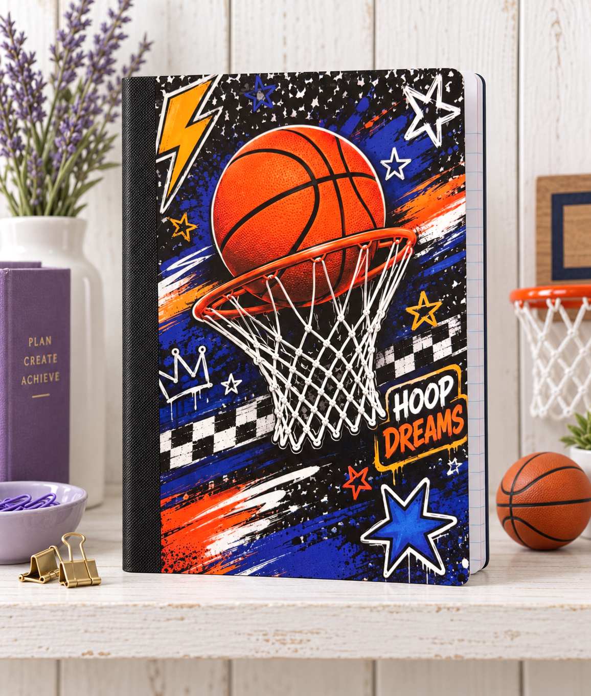 Decorative Vinyl Covered Composition Notebook Basketball
