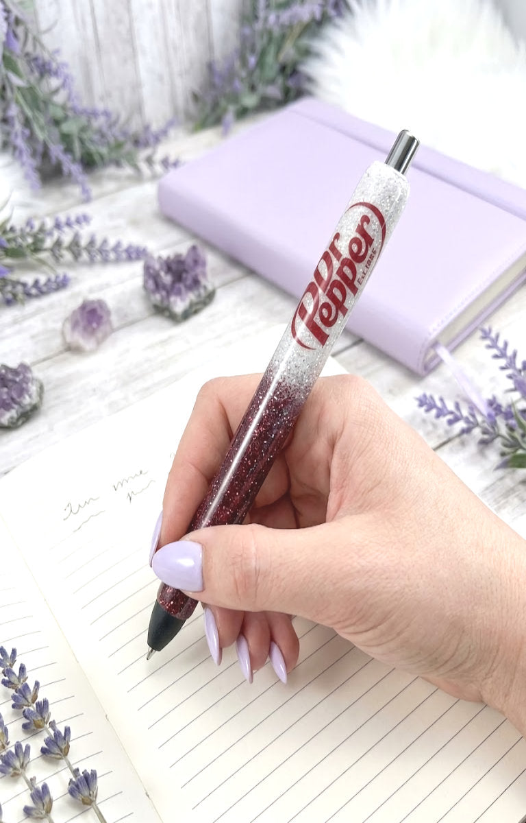 Handmade Dr Pepper  glitter pen with free refill