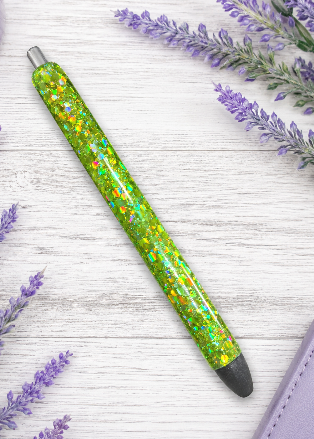 Handmade Green Holographic glitter pen with free refill