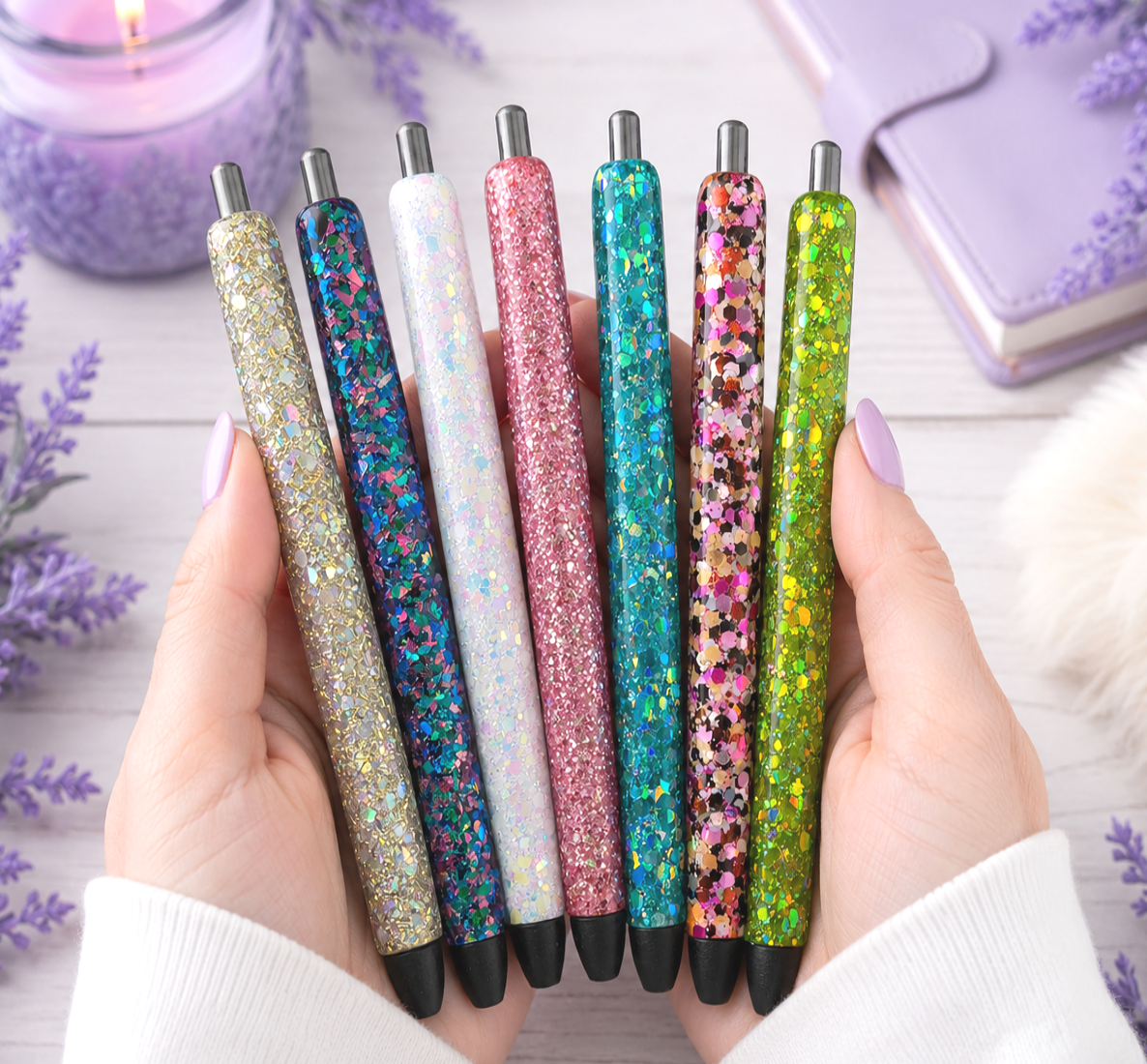 Handmade Pink Orange Black  glitter pen with free refill
