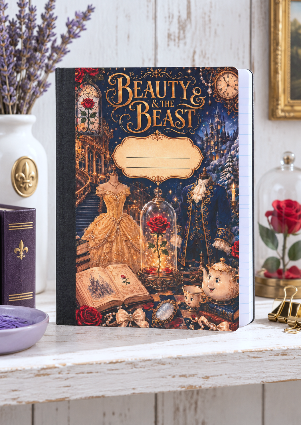 Decorative Vinyl Covered Composition Notebook Beauty and the Beast Holographic