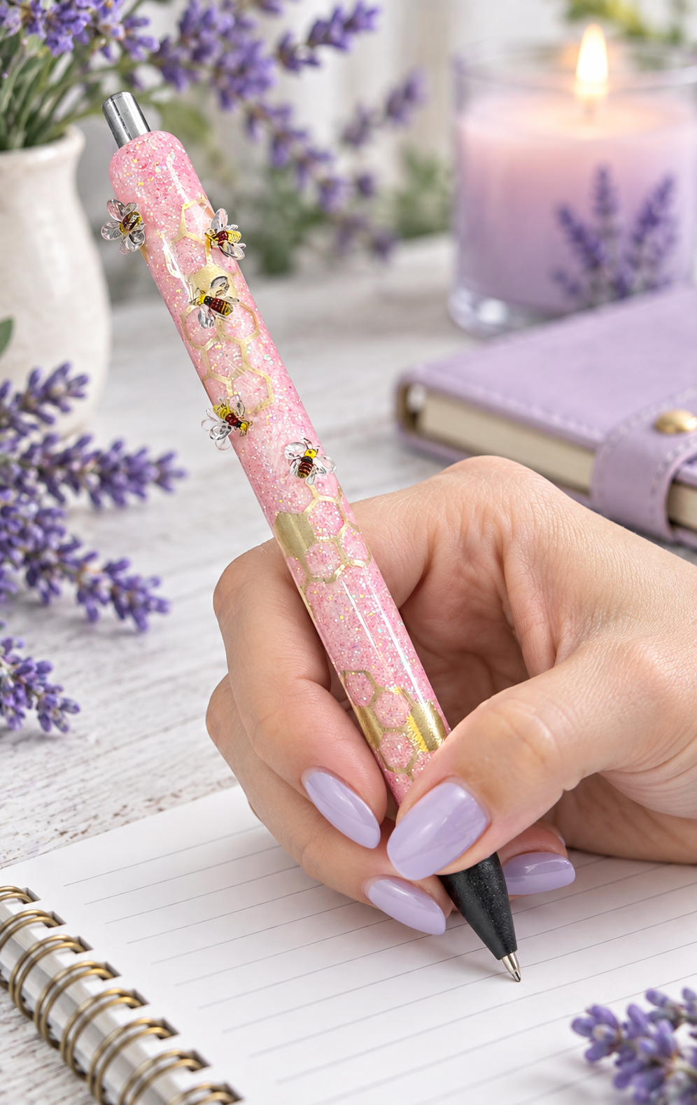 Handmade Miniature Bees glitter pen with free refill