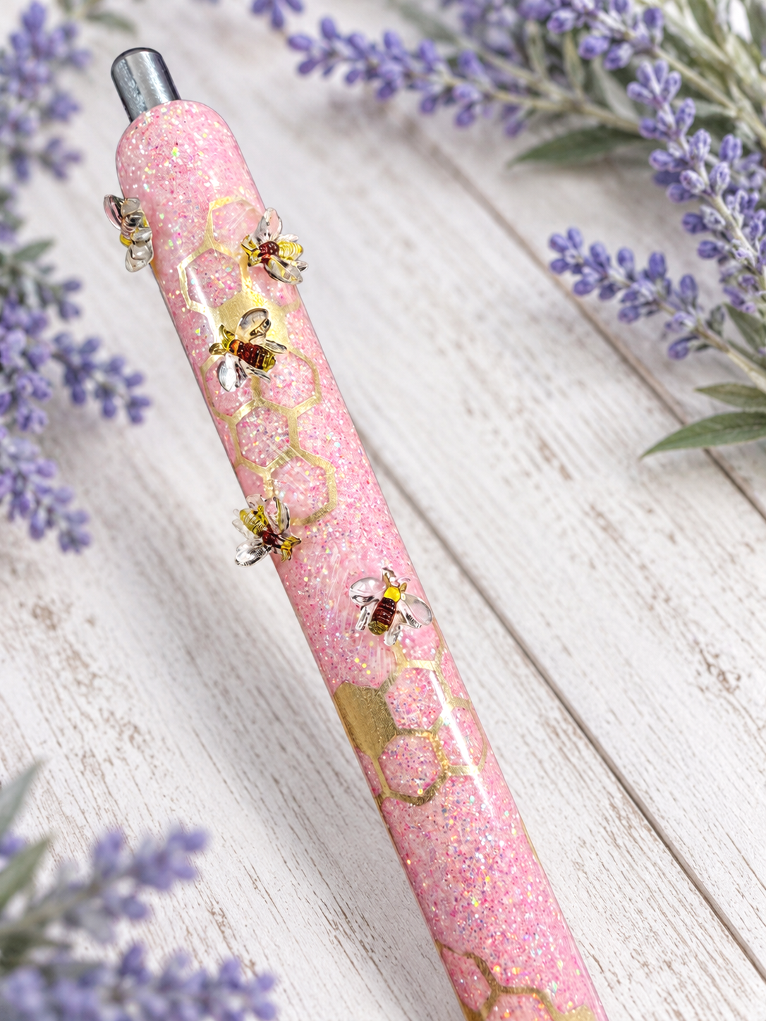 Handmade Miniature Bees glitter pen with free refill