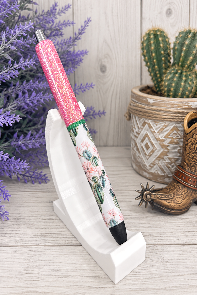 Handmade Watercolor cactus with dusty rose glitter pen with free refill