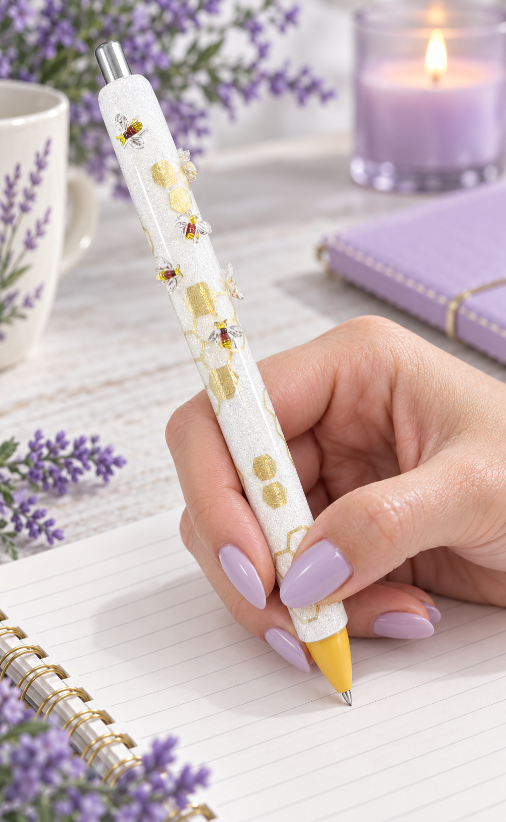 Handmade Miniature Bees glitter pen with free refill 2