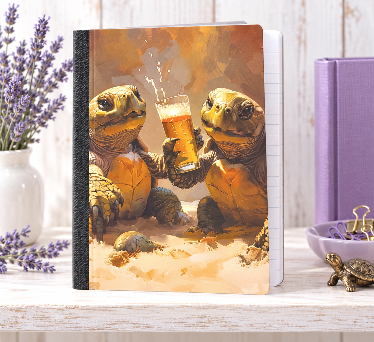 Decorative Vinyl Covered Composition Notebook Turtles and Beer