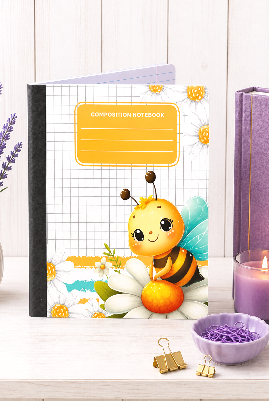 Decorative Vinyl Covered Composition Notebook Bee on Daisy 1