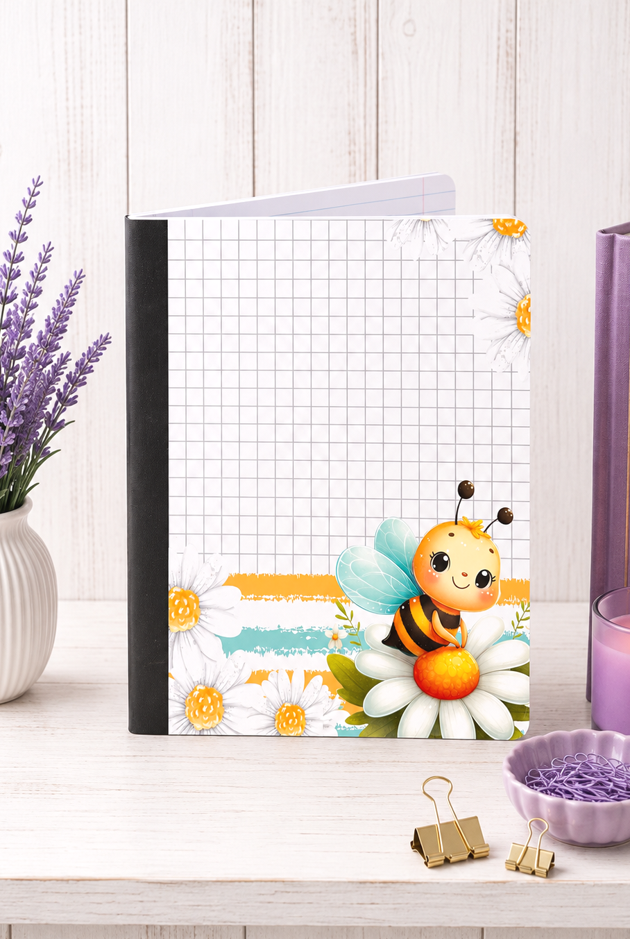 Decorative Vinyl Covered Composition Notebook Bee on Daisy  2