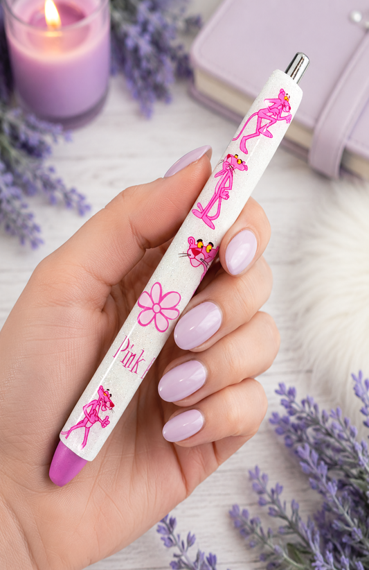 Handmade Pink Panther glitter pen with free refill