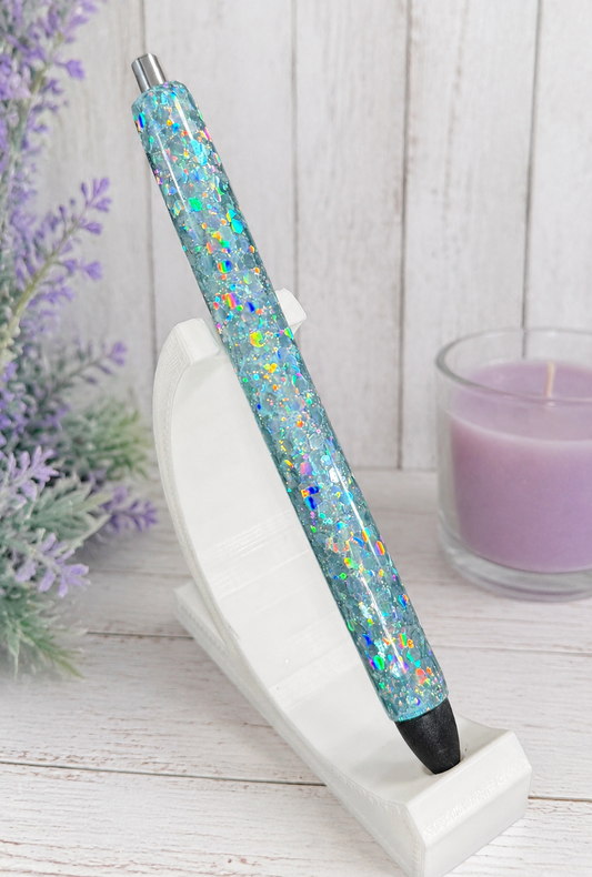 Handmade Aqua Holographic chunky glitter pen with free refill