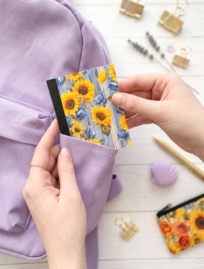 Decorative Vinyl Covered MINIATURE Composition Notebook Sunflowers A