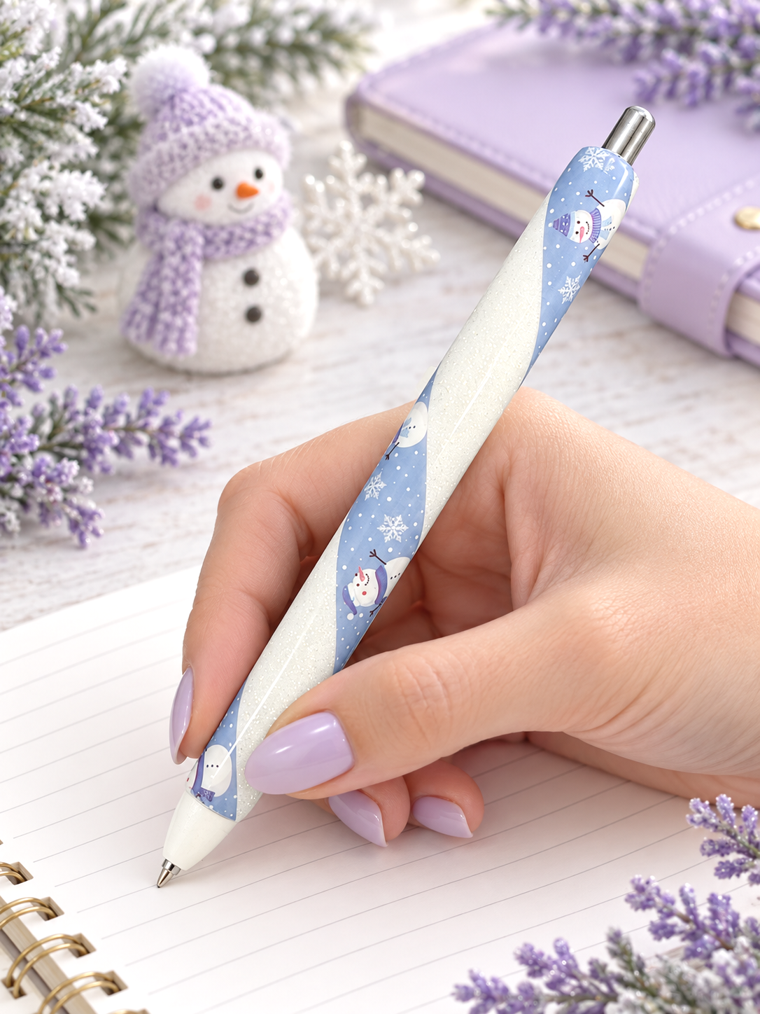 Handmade Snowman glitter pen with free refill
