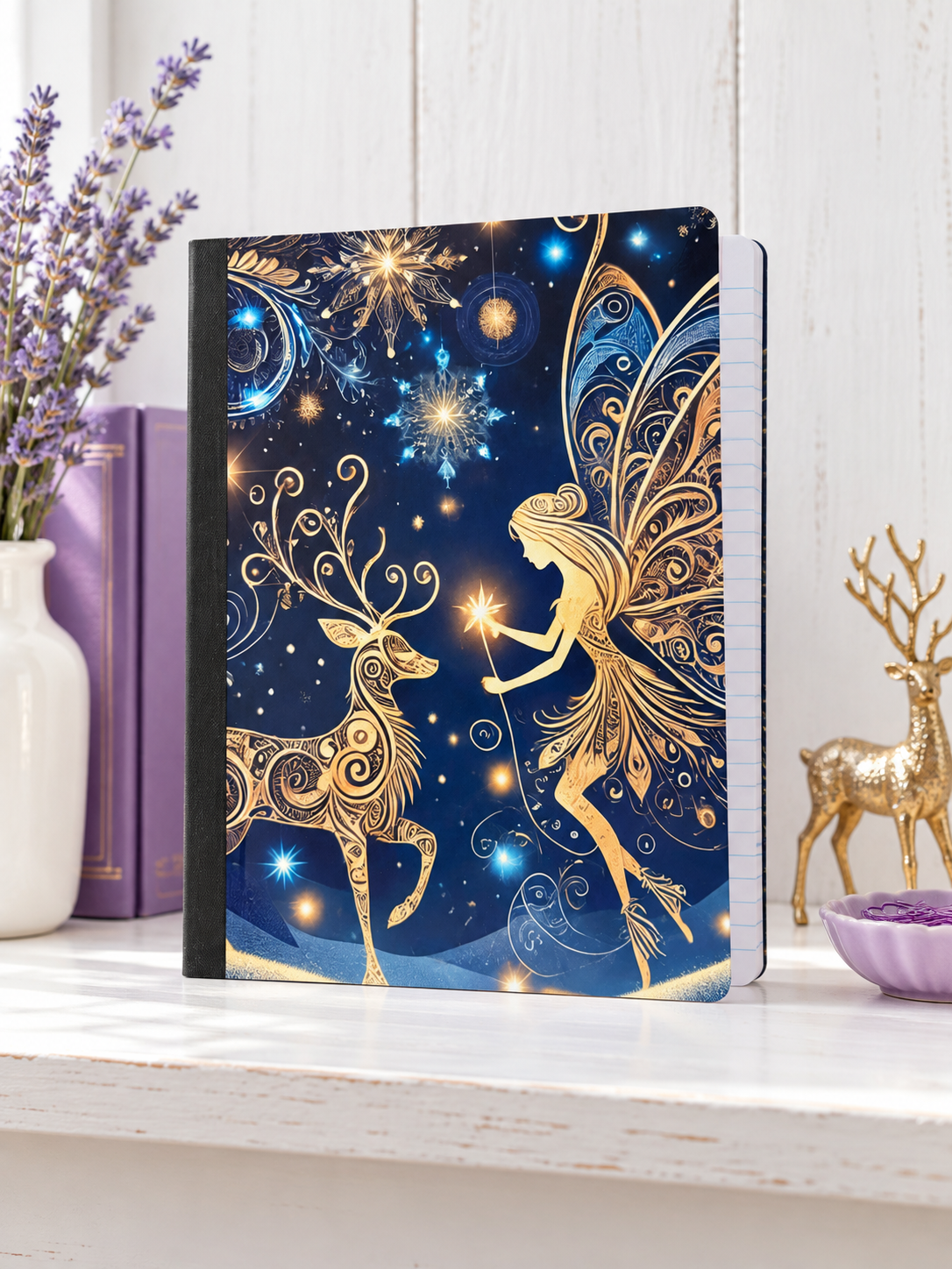 Decorative Vinyl Covered Composition Notebook Fairy and Reindeer 2