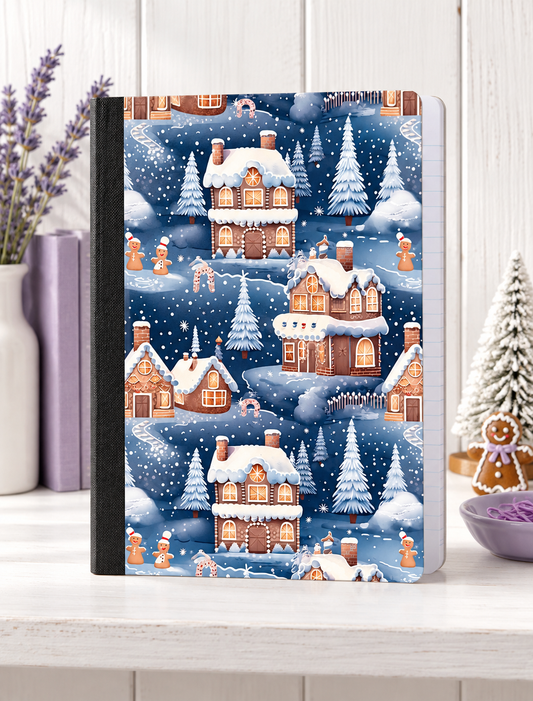 Decorative Vinyl Covered Composition Notebook Blue Gingerbread Village