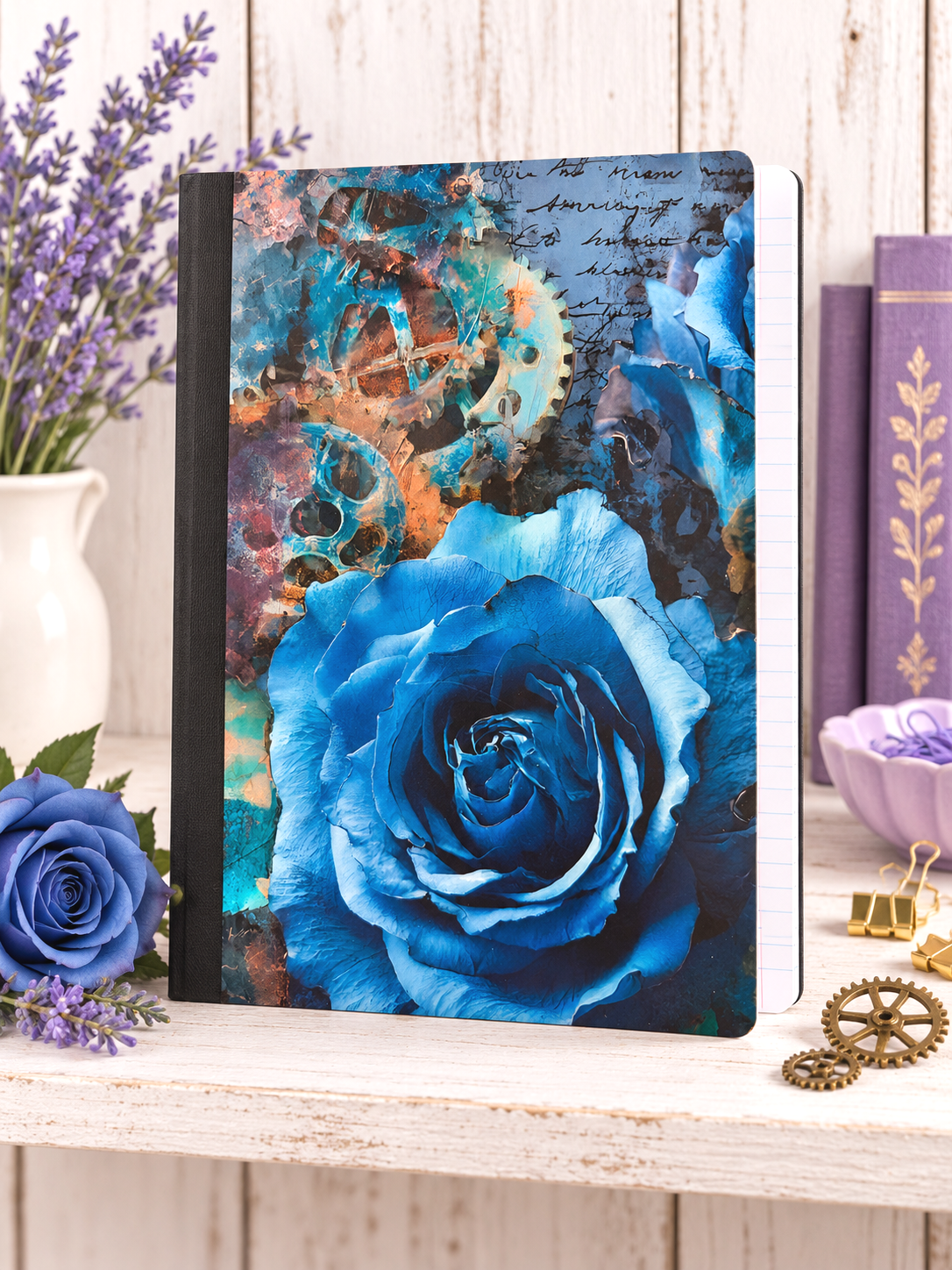 Decorative Vinyl Covered Composition Notebook Blue Rose