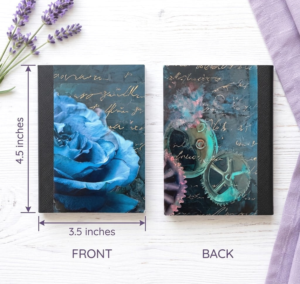 Decorative Vinyl Covered MINIATURE Composition Notebook Blue Steampunk