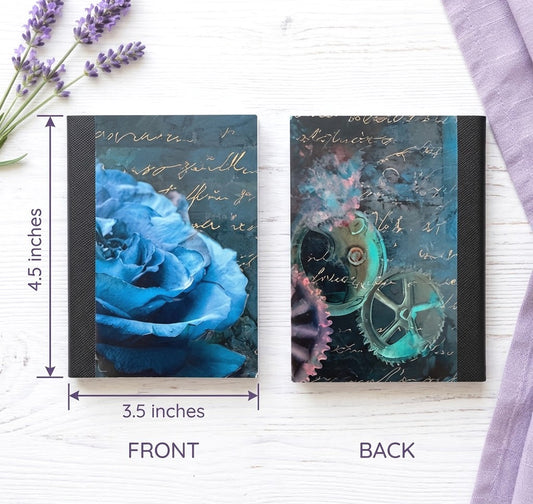 Decorative Vinyl Covered MINIATURE Composition Notebook Blue Steampunk