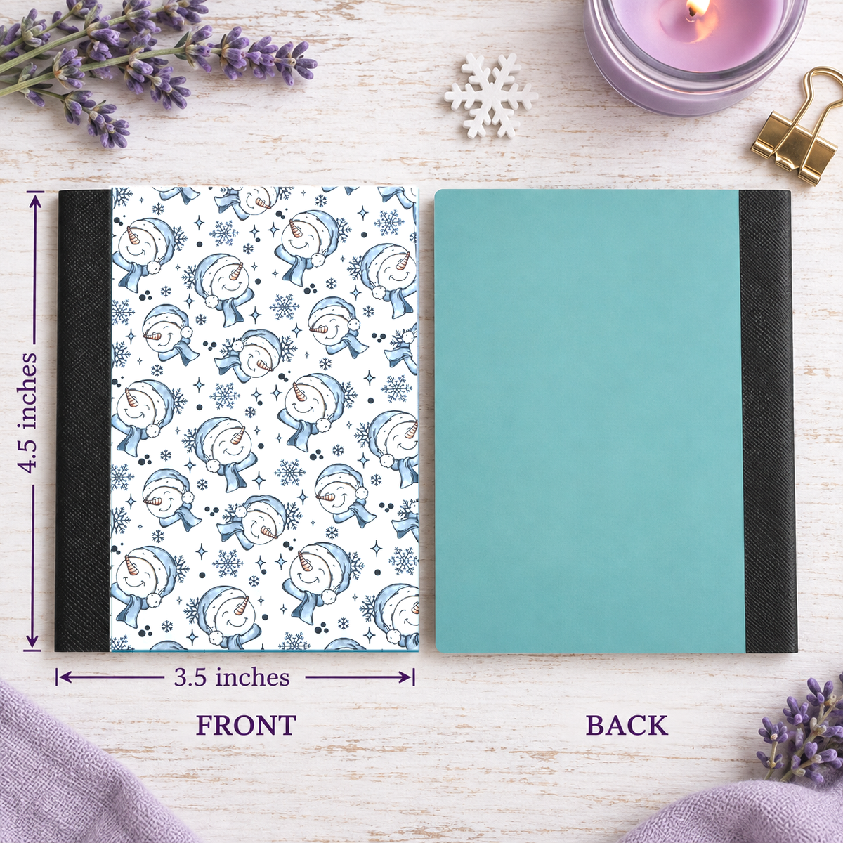 Decorative Vinyl Covered MINIATURE Composition Notebook Blue Snow People