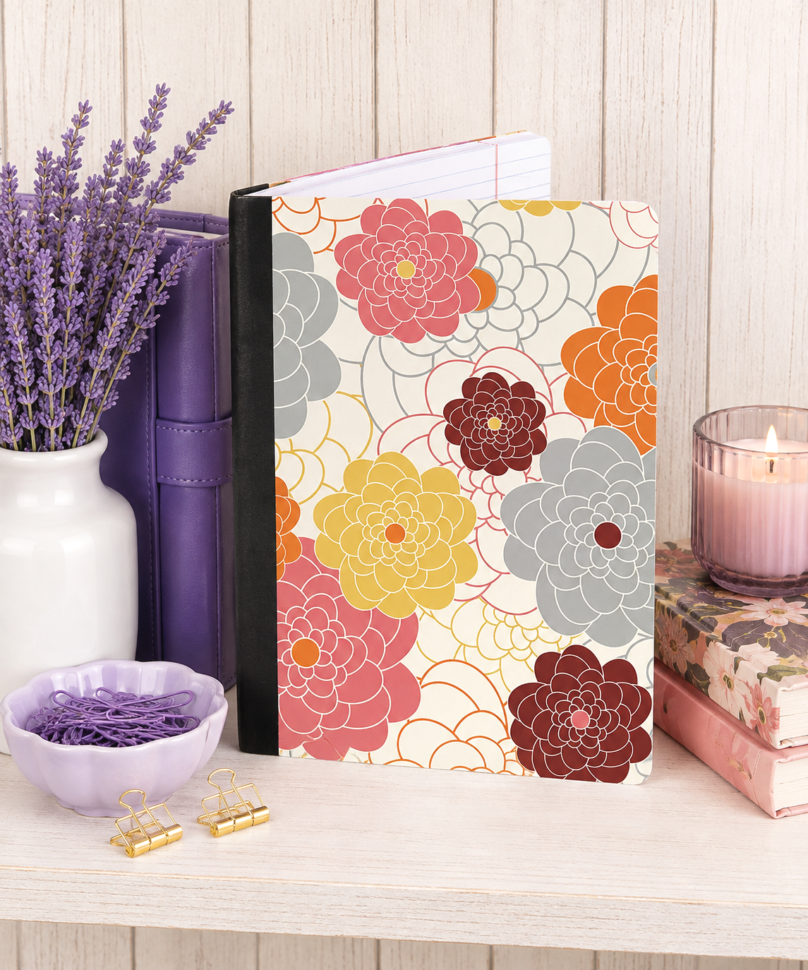 Decorative Vinyl Covered Composition Notebook BOHO Flowers