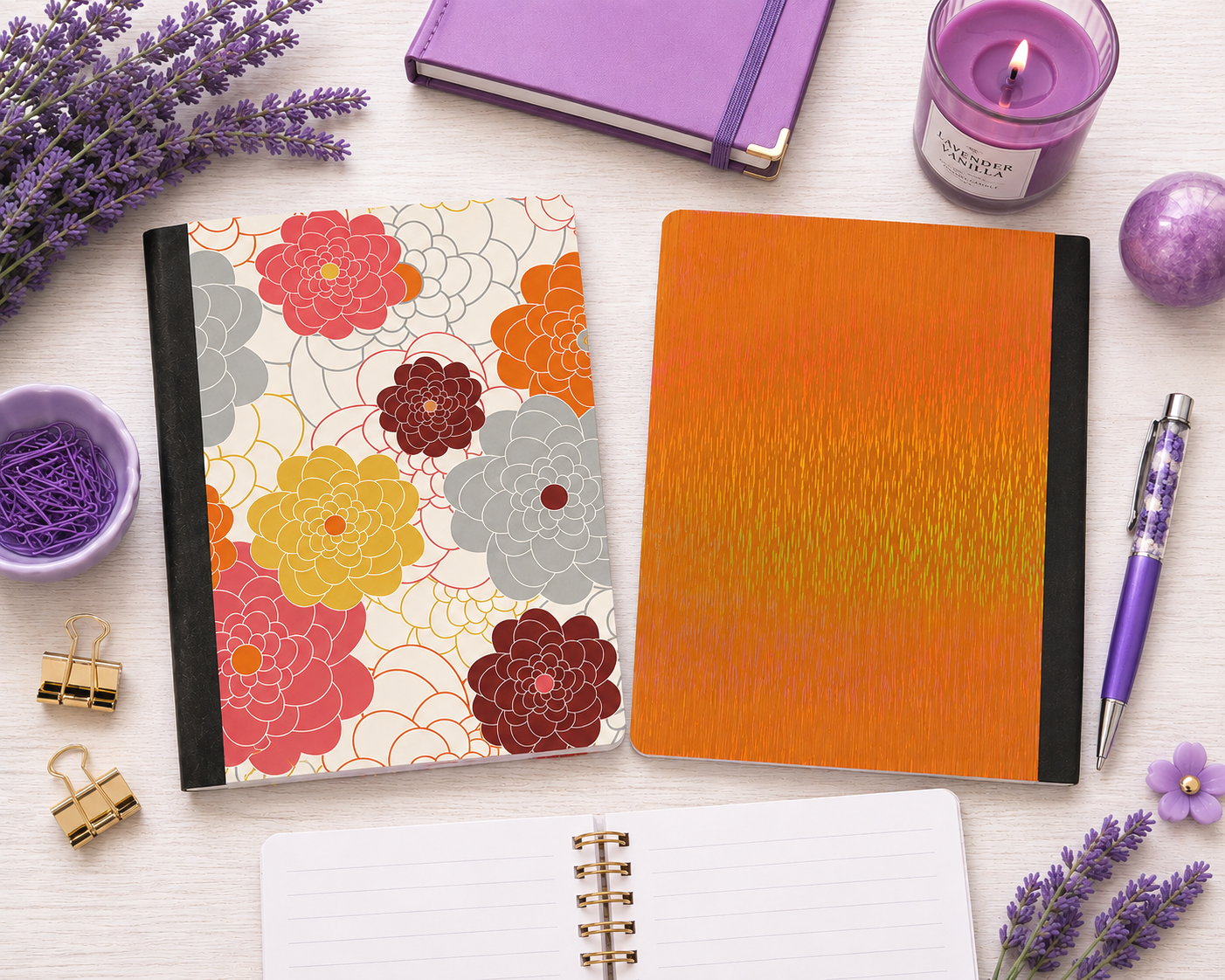 Decorative Vinyl Covered Composition Notebook BOHO Flowers