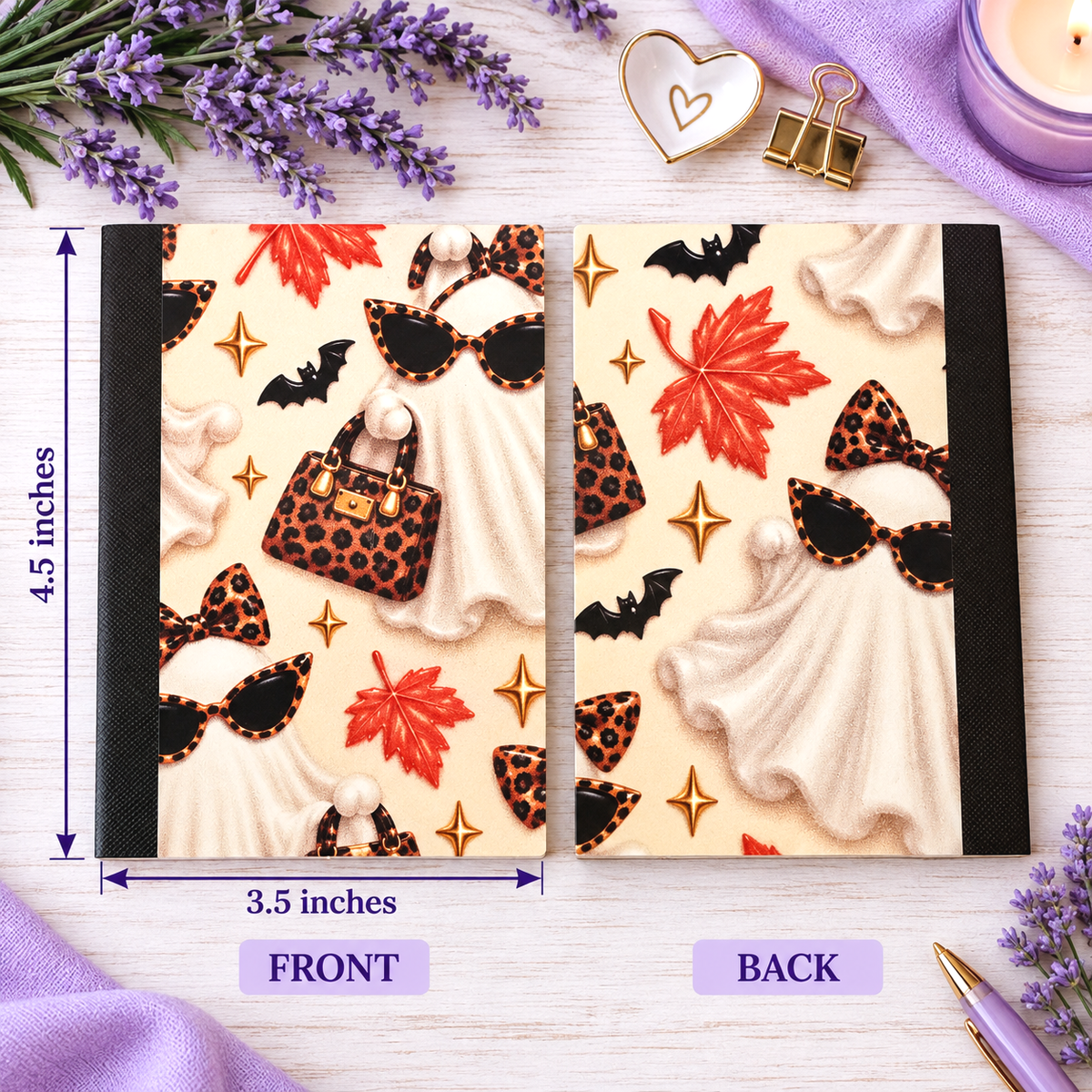 Decorative Vinyl Covered MINIATURE Composition Notebook Boujie Ghost
