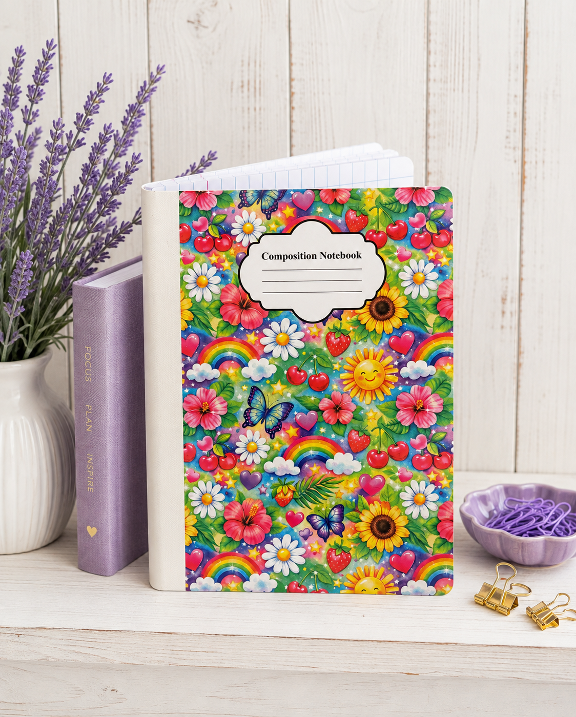 Decorative Vinyl Covered Composition Notebook Bright Flowers 2
