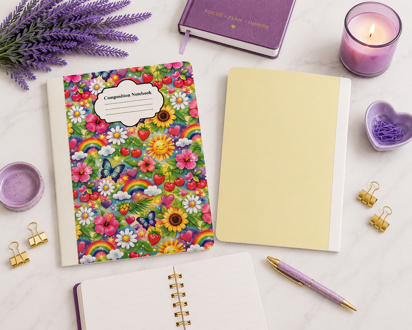 Decorative Vinyl Covered Composition Notebook Bright Flowers 2