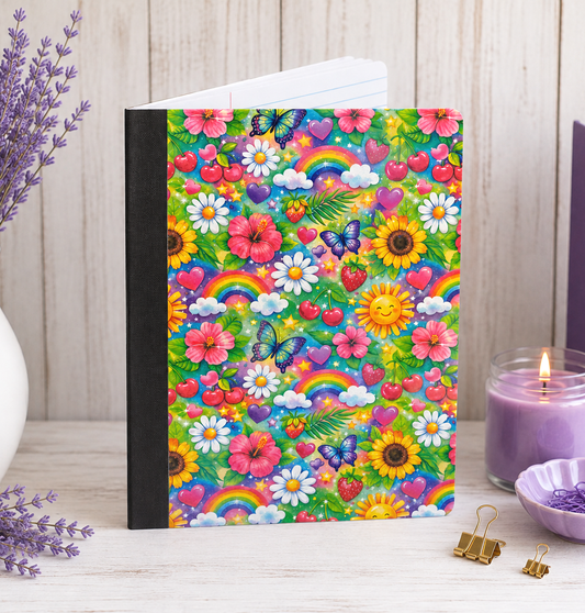 Decorative Vinyl Covered Composition Notebook Holographic Bright Flowers