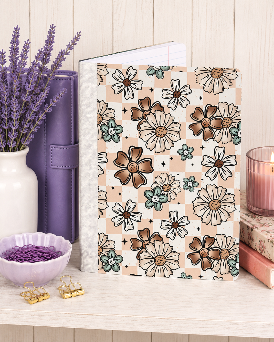 Decorative Vinyl Covered Composition Notebook Brown and Aqua Flowers