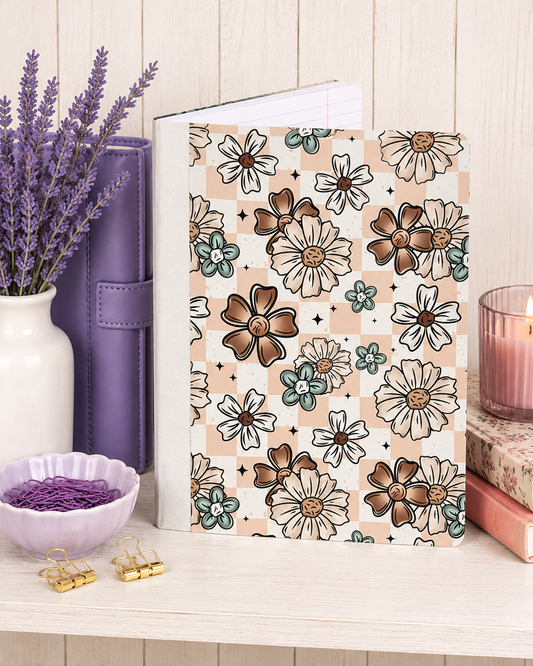 Decorative Vinyl Covered Composition Notebook Brown and Aqua Flowers