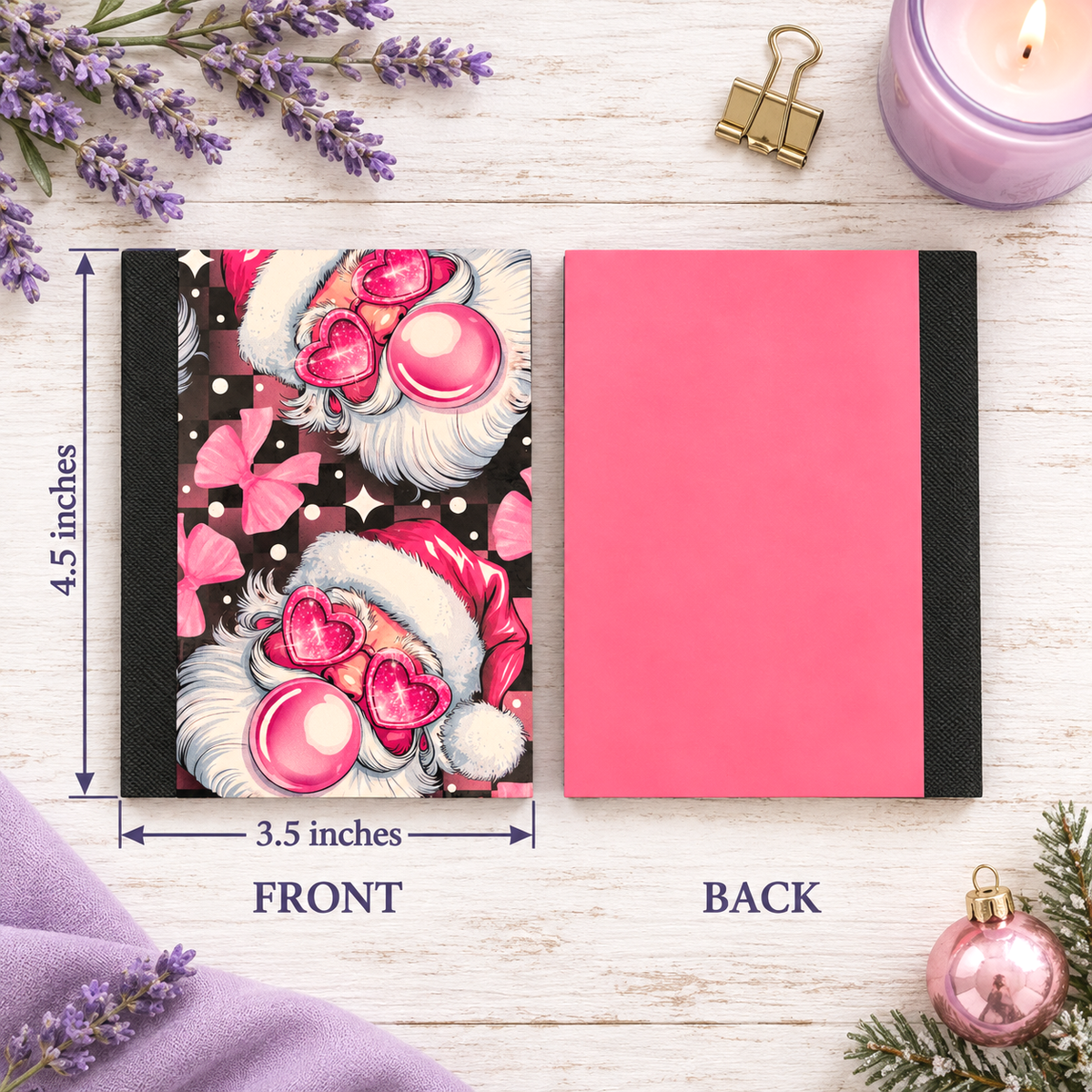 Decorative Vinyl Covered MINIATURE Composition Notebook Santa Bubbles