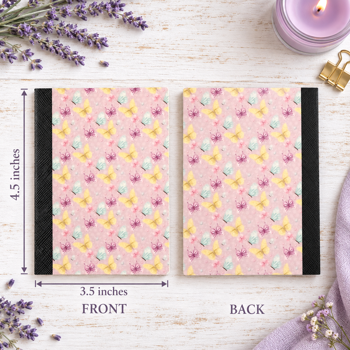 Decorative Vinyl Covered MINIATURE Composition Notebook Tiny Butterflies