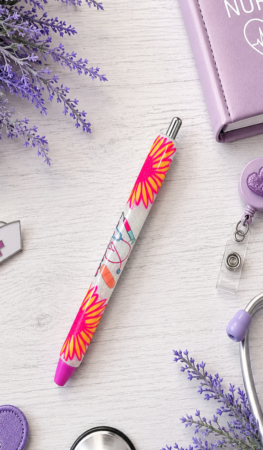Handmade Bright Pink RN glitter pen with free refill