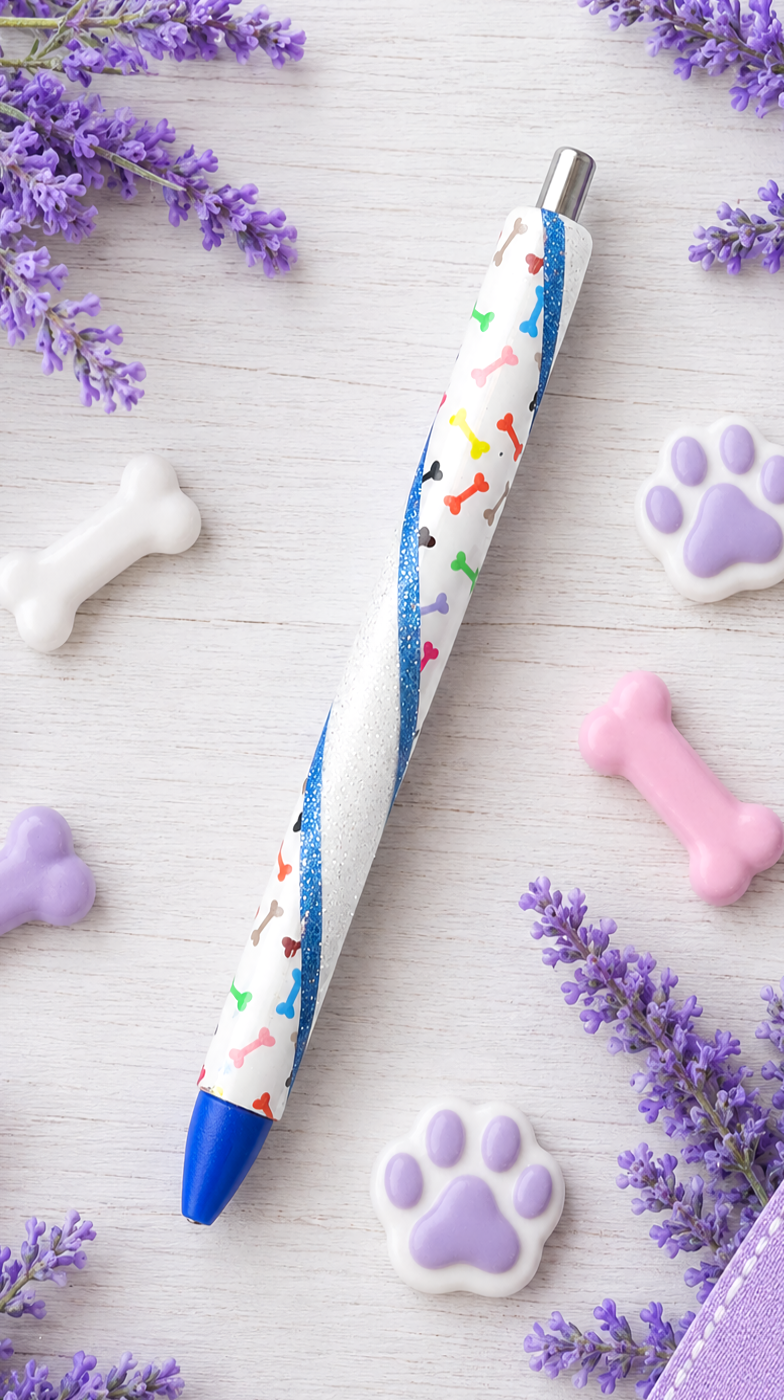 Handmade Multi Colored Dog Bones glitter pen with free refill