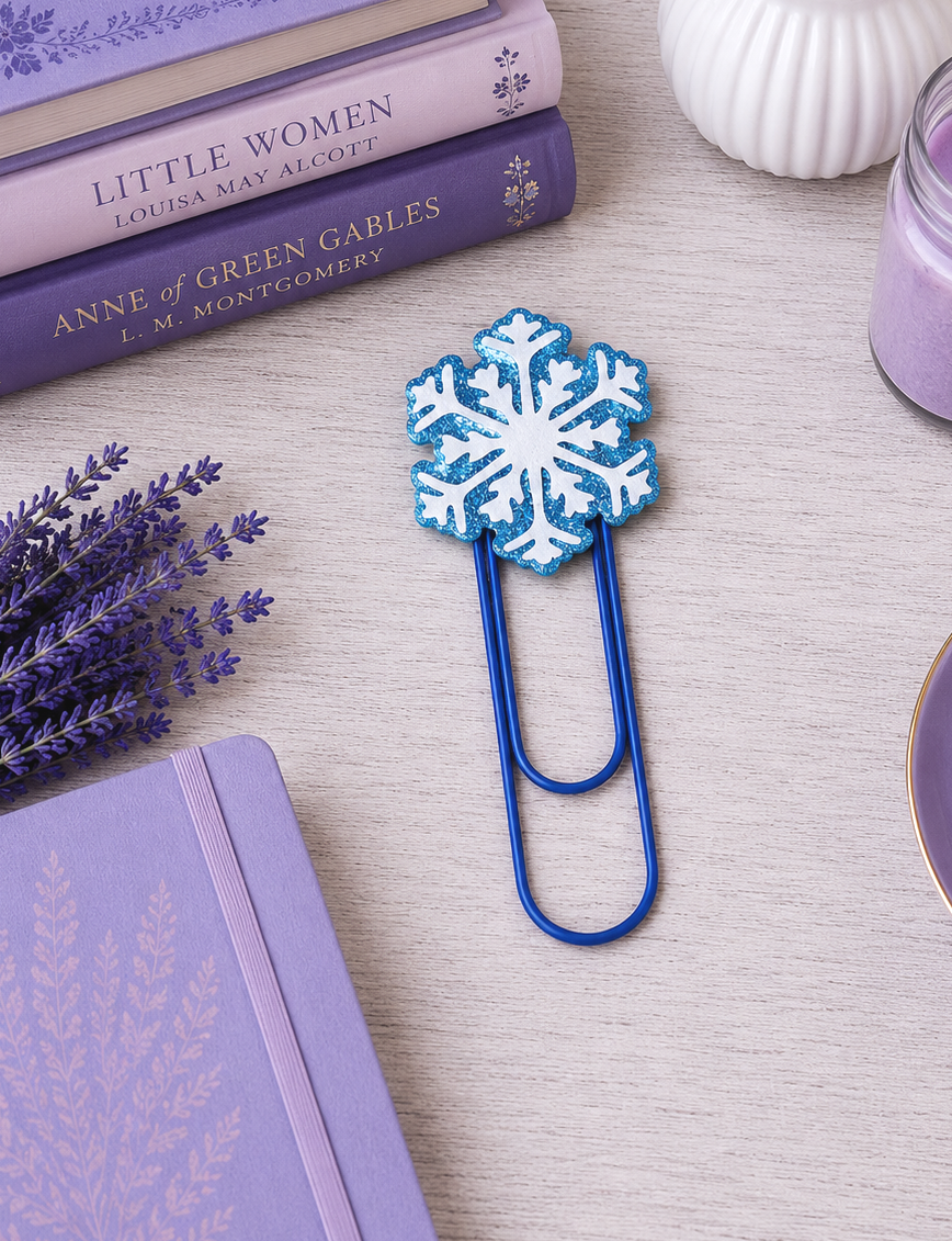 CLEARANCE Blue and Holographic Silver Snowflake Jumbo Paper Clip Bookmark