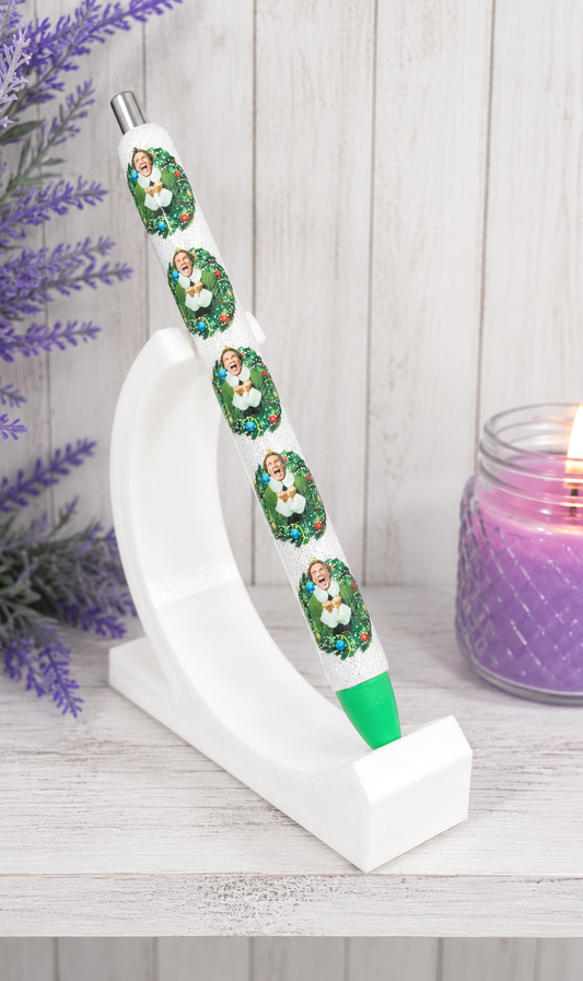 Handmade Elf and Christmas Wreath glitter pen with free refill