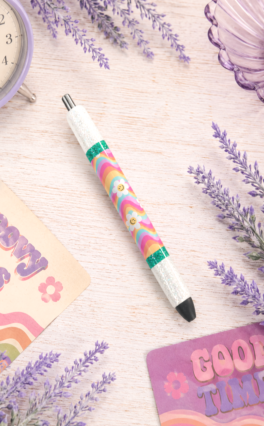 Handmade Retro Smiley Faces glitter pen with free refill