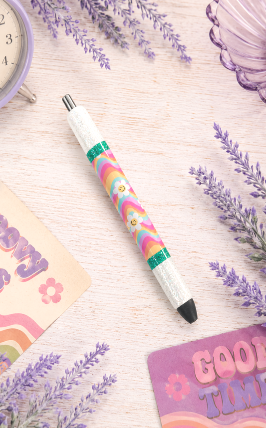 Handmade Retro Smiley Faces glitter pen with free refill
