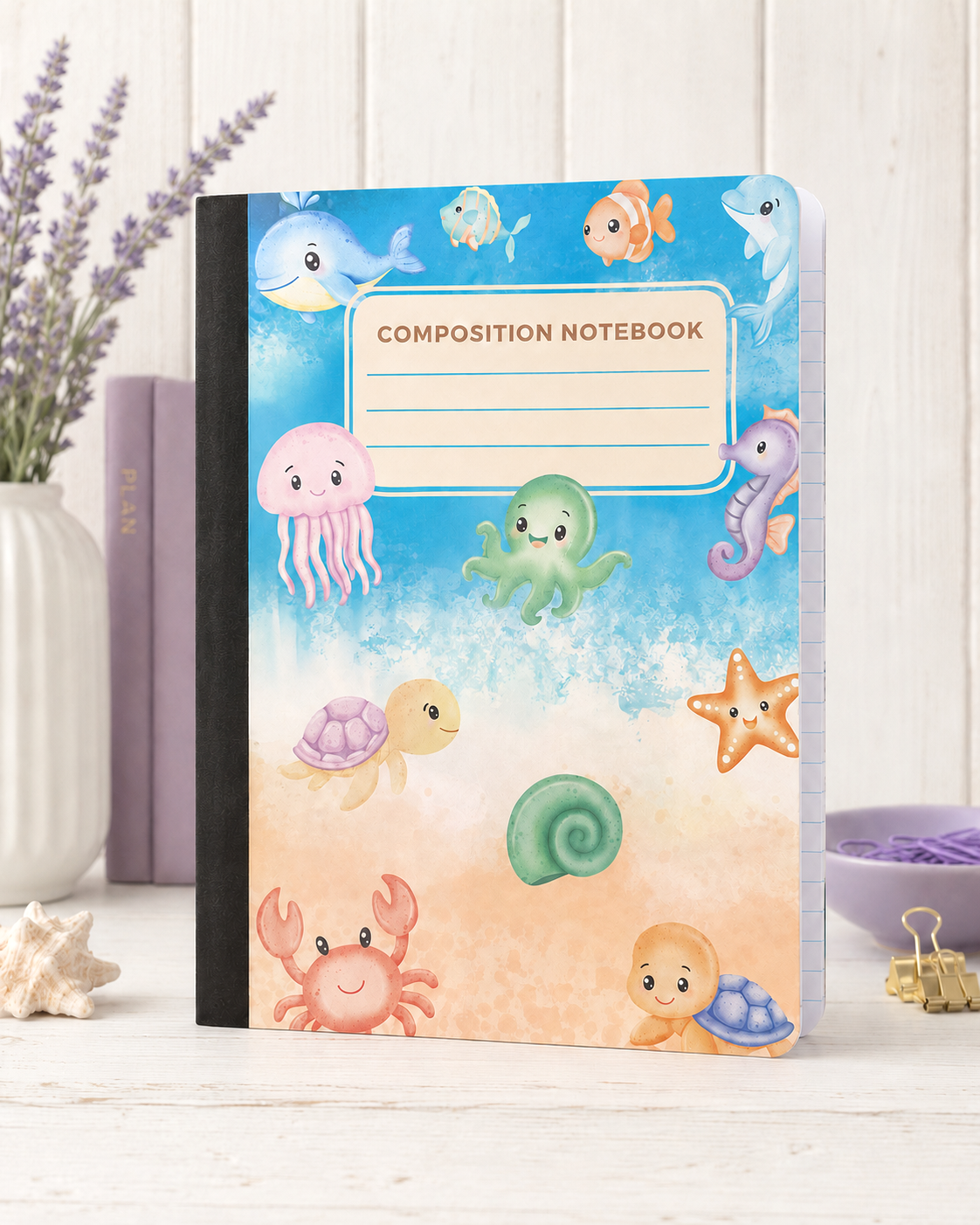 Decorative Vinyl Covered Composition Notebook Sea Creatures
