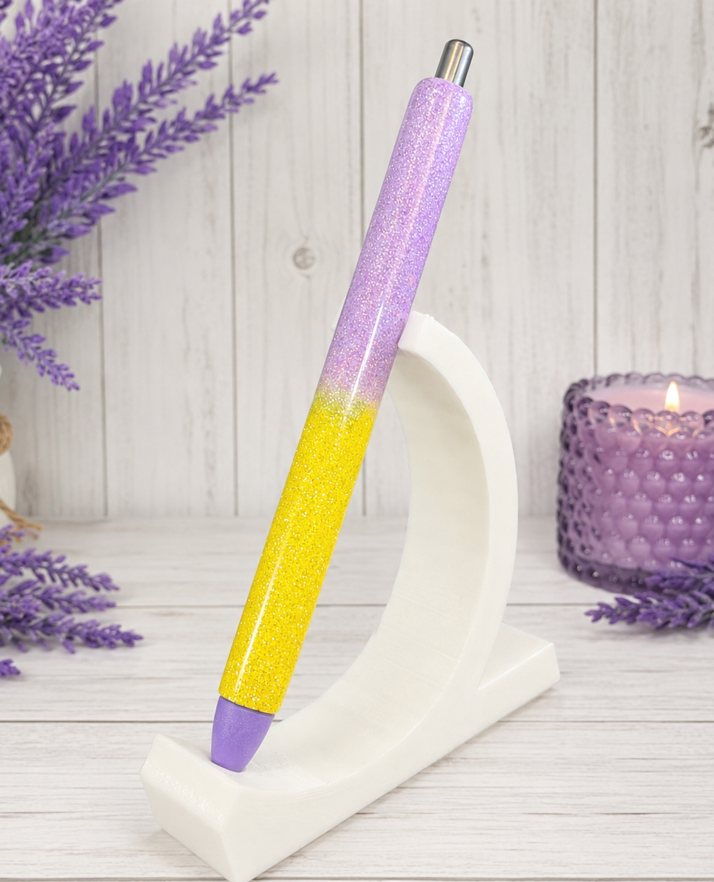 Handmade Yellow and Lavender ombre glitter pen with free refill